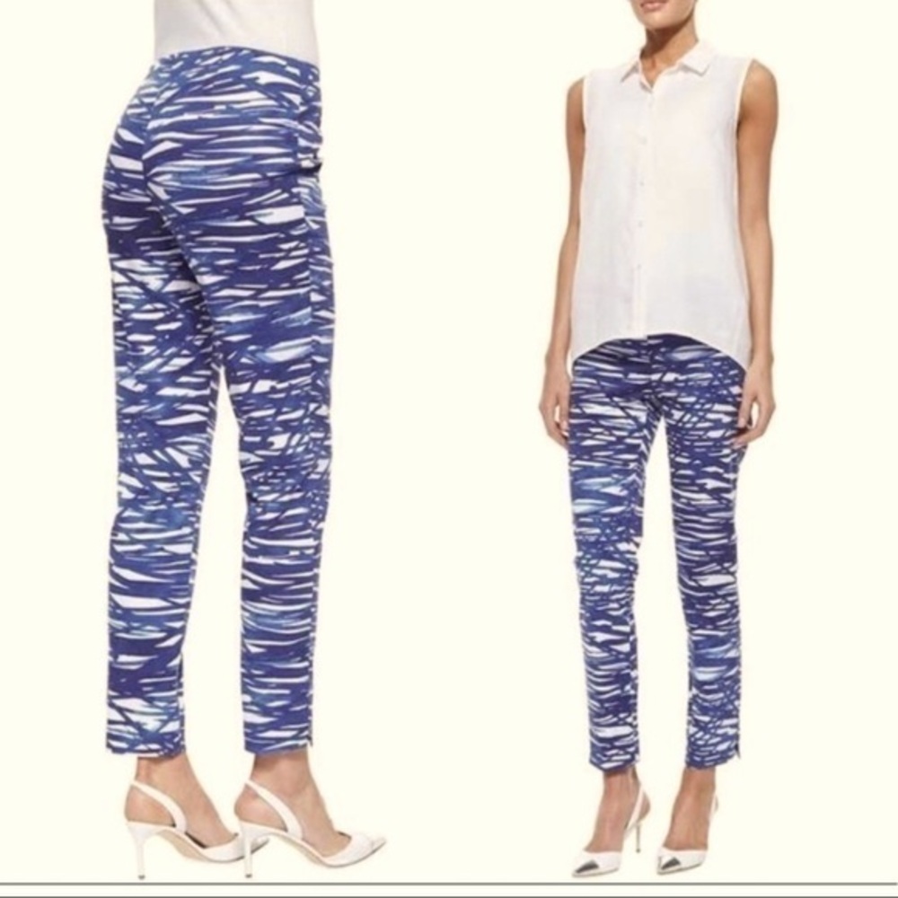 LAFAYETTE 148 women’s blue & White print Stanton Pants cotton & elastane size 16